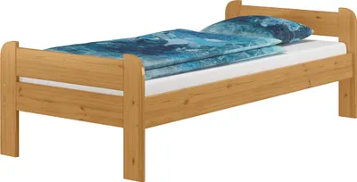 Produktbild von Einzelbett 90x200 Kiefer Echtholz in Eicheton gebeizt mit wählbarem Zubehör V-60.39-09Eohne Zubehör