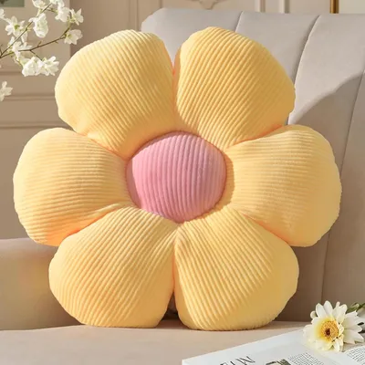 Produktbild von Blumenkissen 49 cm, weicher Plüsch, gelbes Zierkissen, für Kinderzimmer