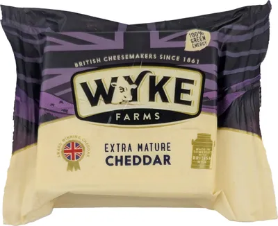 Produktbild von Food-United extra gereifter WHITE-CHEDDAR Cheese 200g Stück von WYKE-FARMS mature english cheddar cheese 12 Monate gereift englischer Hartkäse passt zu Fondue, Käseplatten Burgern Toasts Pasta Saucen & Dips