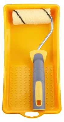 Imagen del producto de HARDY WORKING TOOLS: Juego de rodillos para pintura de 10 cm, rodillo para pintura con mango desmontable de 2 componentes y bandeja para pintura