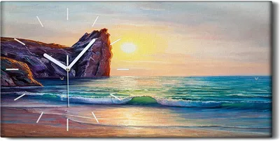 Produktbild von Leinwand Uhr Küche Wohnzimmer Bild Quarz 60x30 Sonnenuntergang auf dem Meer - weiße Hände