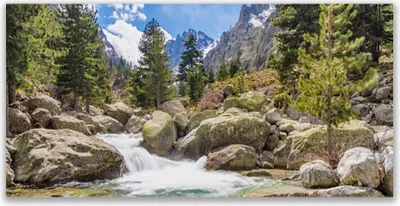 Produktbild von Acrylglasbilder 120x60 Wandbild Druck Gebirge Wald Steine See Natur