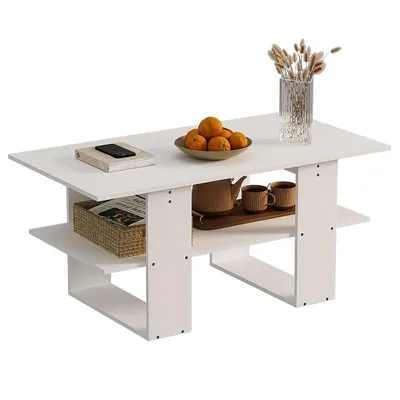 Produktbild von Moderner Weisser Couchtisch Mit Ablage Für Wohnzimmer, Loft, Gross, 120 Cm