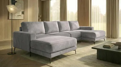 Produktbild von Ecksofa VALTOR 320x185 cm mit Schlaffunktion, Bonellfederkern und Bettkasten, Farbe: Grau