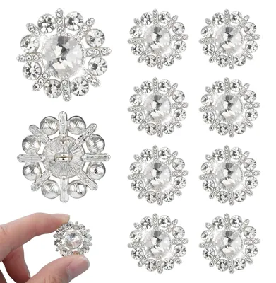 Strass-Knöpfe, 10 Stück, 23 mm, silber, rund, für Kleidung und DIY