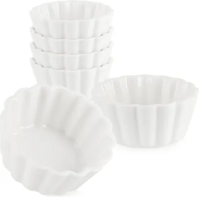 Produktbild von com-four® 6-teiliges Servierset - kleine, weiße Servierschälchen - grob gerippte Keramikschälchen für Vor- und Nachspeisen - Amuse-Gueule-Set