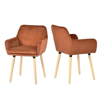 Image de Mwubles Cosy Lot de 2 chaises de salle à manger de style scandinave avec pieds en bois et accoudoirs en velours côtelé rouge - ELIA