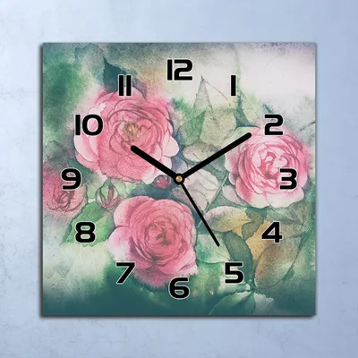 Produktbild von Wanduhr Echt-Glas-Küchenuhr Blumenstrauß Rosen Quarz 30x30 Deko Bilder