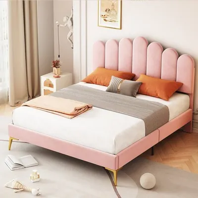 Produktbild von Odikalo Polsterbett Doppelbett 140 x 200, Bettgestell mit Kopfteil/Lattenrost, Erwachsenen-Jugendbett-Gästebett in hautfreundlichem Samtstoff Rosa