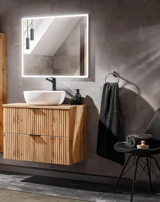 Produktbild von DESIGN Badmöbel Set ADEL EICHE-V 80 cm LED SOFT-CLOSE MONTIERT Waschtisch Spiegel