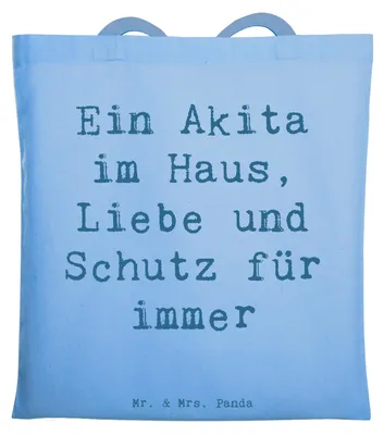 Produktbild von Mr. & Mrs. Panda Shopping Tasche Spruch Akita Inu Liebe - Sky Blue - Geschenk, Beutel, Hunderassen Eigenschaften, Schutzinstinkt, Schultasche, Tote Bag, Hunderasse, Hund