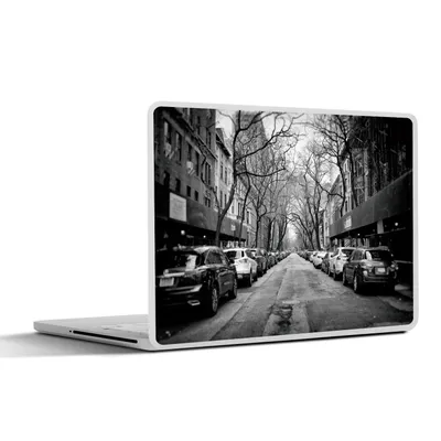 Produktbild von MuchoWow® Laptop Aufkleber Sticker Cover Geparkte Autos in New York - schwarz und weiß 30x21 cm - Sticker für Laptop - Selbstklebend