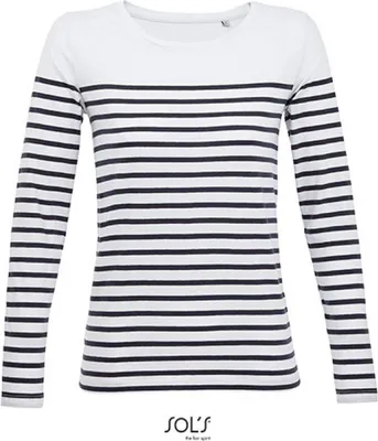 Produktbild von SOLS WomenŽs Long Sleeve Striped T-Shirt Matelot