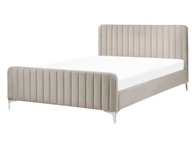 Obrázok produktu pre BELIANI Posteľ sivobéžové zamatové čalúnenie 140 x 200 cm prešívané čelo kovové nohy lamelový rošt moderný dizajn spálňa