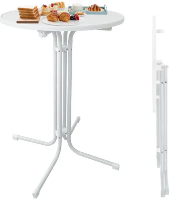 Produktbild von LZQ Ø80 cm stół barowy bistro składany okrągły stół barowy stół imprezowy składany stół ogrodowy z regulowanymi nogami o wysokości 110 cm, odporny na warunki atmosferyczne i ciepło, biały