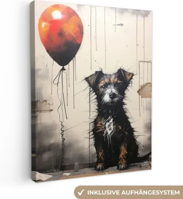 Zdjęcie produktu dla MuchoWow® - Obraz na płótnie - Graffiti - Pies - Balon - Zwierzęta, fototapeta, dekoracja ścienna, obrazy do salonu, 90x120cm