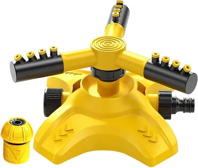 Immagine prodotto di Irrigatore per prato - Irrigatore a 3 bracci - Per l'irrigazione del giardino - Rotazione a 360 gradi - Portata di 80 m² - Grigio
