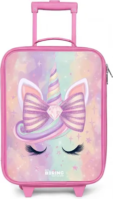 Obrázok produktu pre Detský kufor 48x31x19 cm, 28 litrov, s kolieskami, na cesty, jednorožec, ružový