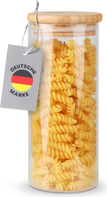 Produktbild von Bestlivings Vorratsglas 400ml mit Bambusdeckel Ø6,6x14,5cm, Luftdichter Mehrweg-Glasbehälter, hochwertiges Aufbewahrungsglas, Gewürzglas für Küche