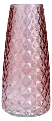 Produktbild von Blumenvase mit Rautenmuster, Altrosa, 21cm, Ø10cm - Glasvase