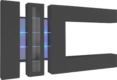 Produktbild von Wohnzimmermöbel Dfilard, TV-Ständer Wohnzimmerset, Wohnzimmermöbel mit Vitrine und LED-Licht, 100%  Italy, cm 320x30h180, Anthrazit
