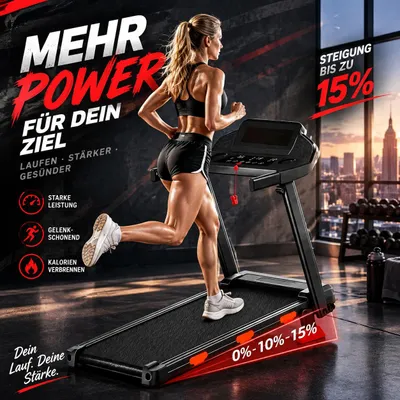 Produktbild von Laufband für Zuhause,Heimlaufband kompakt, 38×95 cm Lauffläche, robust bis 120 kg, 12 km/h, mit stufenloser Neigung bis 15%, 111 cm, 100 cm, 120 kg, 54 cm