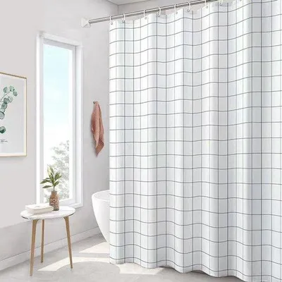Obrázok produktu pre Priehľadná polyesterová záclona, nepremokavá, prateľná, 180 x 200 cm, biela, priehľadná