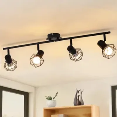 Produktbild von ZMH Deckenstrahler Schwarz 4 Flammig Wandspot Wandstrahler E14 Vintage Verstellbare 350° Retor Metall Lampeschirm Eckig für Wohnzimmer Flur Schlafzimmer