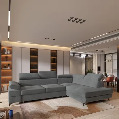 Produktbild von Masseno Ecksofa FAVIEN R-S mit Schlaffunktion L-Form, Sofa mit Bettkasten, Wohnzimmersofa, Couch, Soffa, Bettsofa, Couchgarnitur- Grau, MONOLITH 85