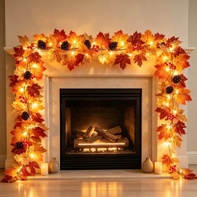 Herbstgirlande, 1,8 m, 35 LEDs, künstliche Ahornblätter