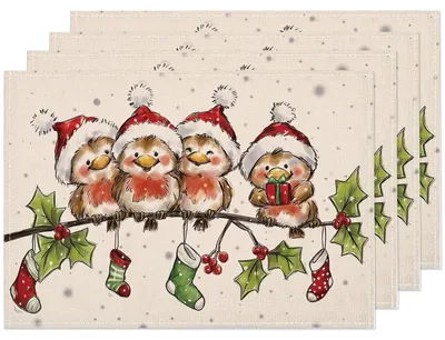 4er-Set Weihnachtsplatzsets aus Leinen, 30x45 cm, abwaschbar