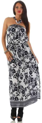 Produktbild von Damen Maxi Neckholder Kleid Sommerkleid mit Blumenmuster; Dunkelblau/S/M