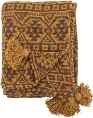 Produktbild von Bloomingville Decke LYLA Braun mit Bommeln 130x150 cm Plaid recycelt Baumwolle