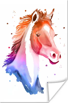 Produktbild von MuchoWow® Poster Pferd - Rot - Rosa - Mädchen - Kinder - Mädchen 80x120 cm - Papierdruck