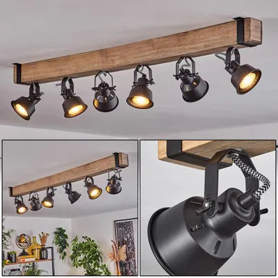 Produktbild von Rimini moderne Deckenlampe aus Metall/Holz in Schwarz/Natur