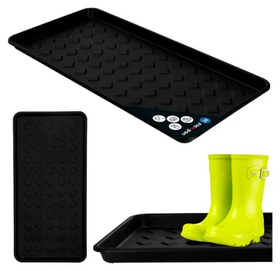 Produktbild von Schuhabtropfschale - 72 x 35 cm - Abtropfmatte für nasse Schuhe - Schuhablage für Herbst und Winter - Schuhmatte aus Kunststoff - Schuhwanne für Flur - Schuhtablett - Schwarz