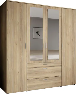 Produktbild von Drehtürenschrank >Vesala< 4 Türen, 3 Schübe, Mauvella Oak / Spiegel - 180x195x56 (BxHxT)