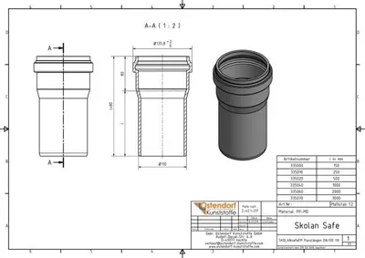 Produktbild von Ostendorf SKOLAN safe SKOLANsafe-Rohr 335040 DN/OD 110, 1000 mm, mit Muffe