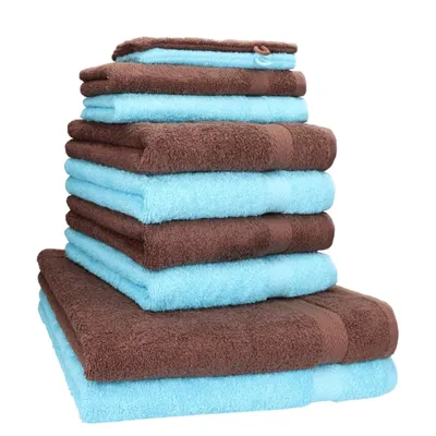 Produktbild von Betz 10-tlg. Handtuch-Set PREMIUM 2 Duschtücher 4 Handtücher 2 Gästetücher 2 Waschhandschuhe  Farbe: nussbraun & türkis