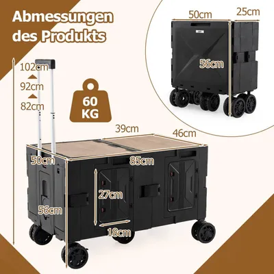 Produktbild von Faltbarer Bollerwagen mit Tischplatte, verstellbarem Griff, Schwarz