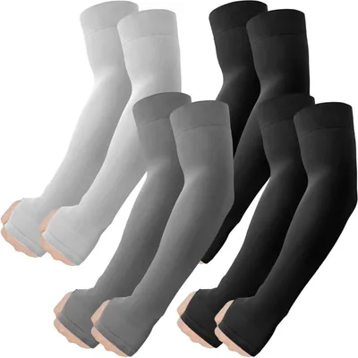 Immagine prodotto di Maniche lunghe con foro per il pollice, protezione UV, traspiranti, adatte per attività all'aperto, unisex, colore: nero, grigio scuro, grigio chiaro. Taglia unica