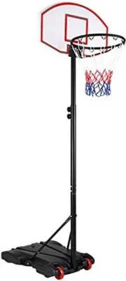 Produktbild von Famanu Basketballkorb für den Außenbereich - Höhenverstellbar von 179 bis 209 cm - Schwarz Weiß Grau Rot