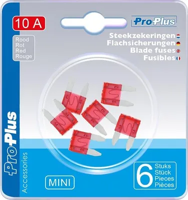 Zdjęcie produktu dla Bezpieczniki płaskie mini 10A czerwone 6 sztuk w blistrze