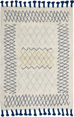 Zdjęcie produktu dla BELIANI Dywan beżowy bawełniany 160 x 230 cm prostokątny frędzle geometryczny wzór salon sypialnia