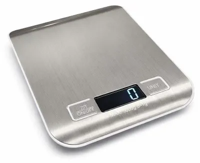 Digitale Küchenwaage, Edelstahl, 5 kg, 1 g genau, Tara-Funktion