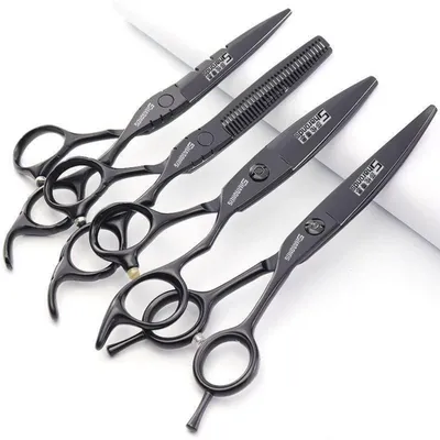 Produktbild von Haarschneideschere Set Schwarz 6 Zoll 440C Edelstahl 4-teilig