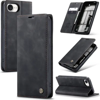 Obrázek produktu pro Pouzdro pro iPhone 16e/iPhone 17e, RetroPolyuretanKožené Pouzdro s Funkcí Stojánku černý