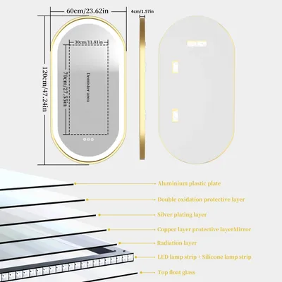 Immagine prodotto di Specchi da bagno - Specchi - Specchi con illuminazione - Specchi intelligenti - Specchio da bagno ovale a LED dorato