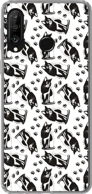 Produktbild von MuchoWow® Handyhülle Schutzhülle Hülle für Telefoonhoesje Huawei P30 Lite Muster - Katze - Schwarz - Weiß - Jungen - Mädchen - Kinder - Kind Silikon Softcase Handy Hülle - Handyhülle