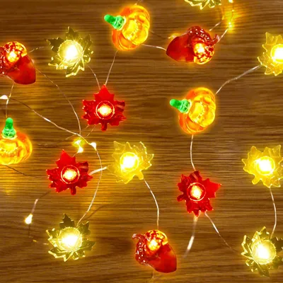 Herbst-Lichterkette 300 cm, 30 LEDs, Ahornblätter & Kürbis, Timer